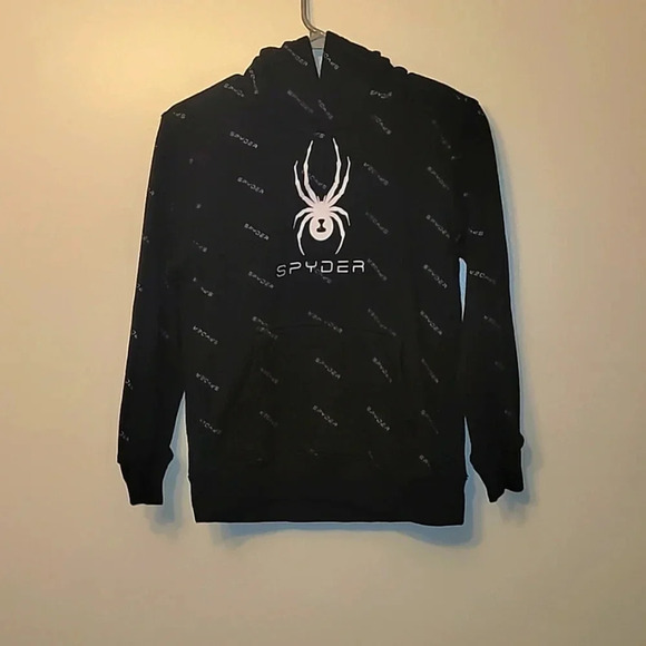 Boys Medium Spyder hoodie sweater black with white spiders LOT J - Picture 1 of 7